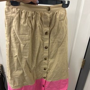 J. Crew Beige and Pink Button-Down Midi Skirt